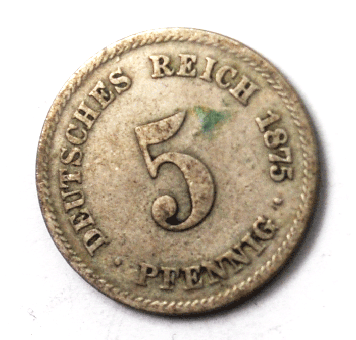 1875 C Germany Empire 5 Five Pfennig Copper Nickel Coin KM# 3