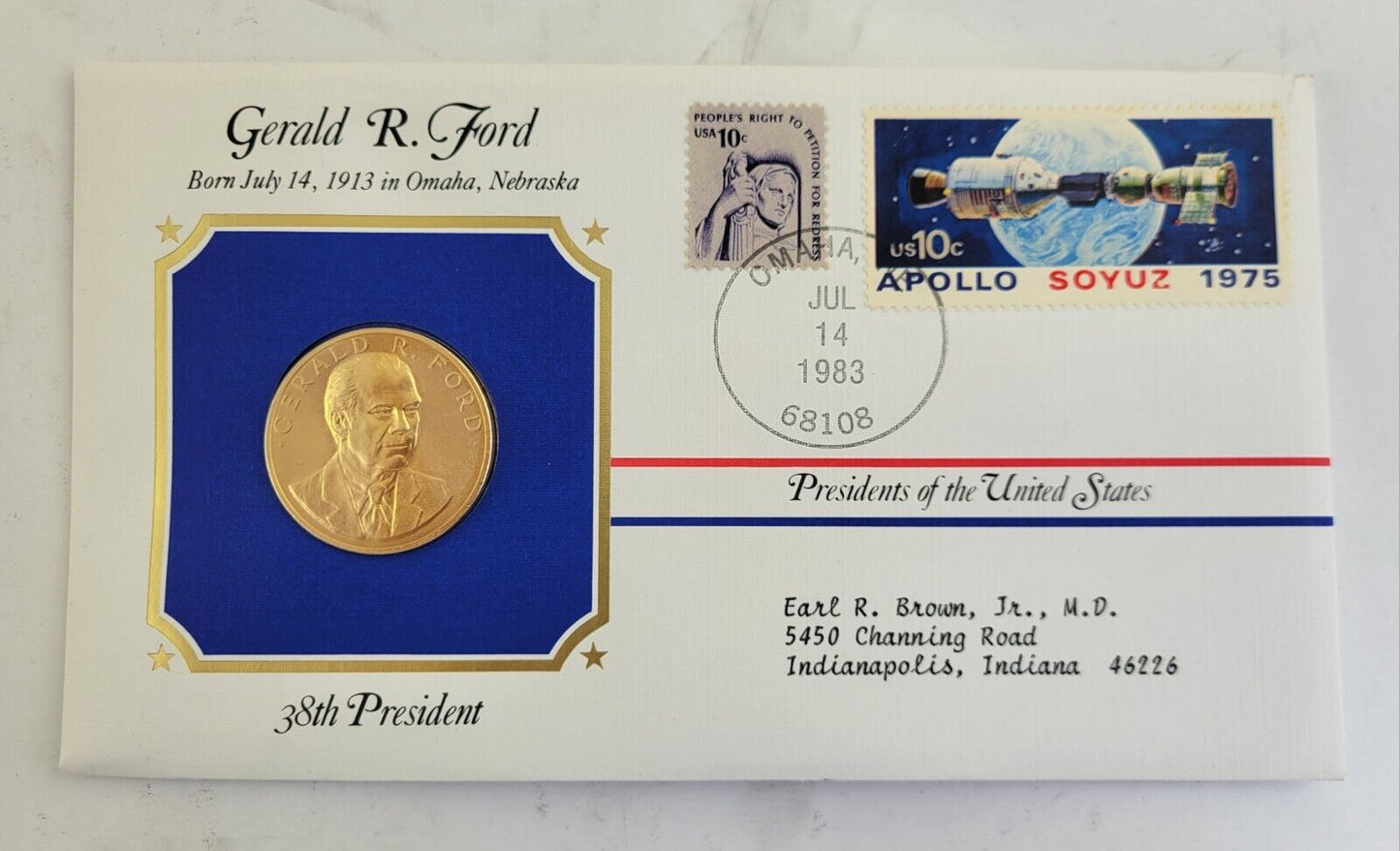 Gerald R Ford Presidential Covers Medal Postal Commemorative Society Gold Plated