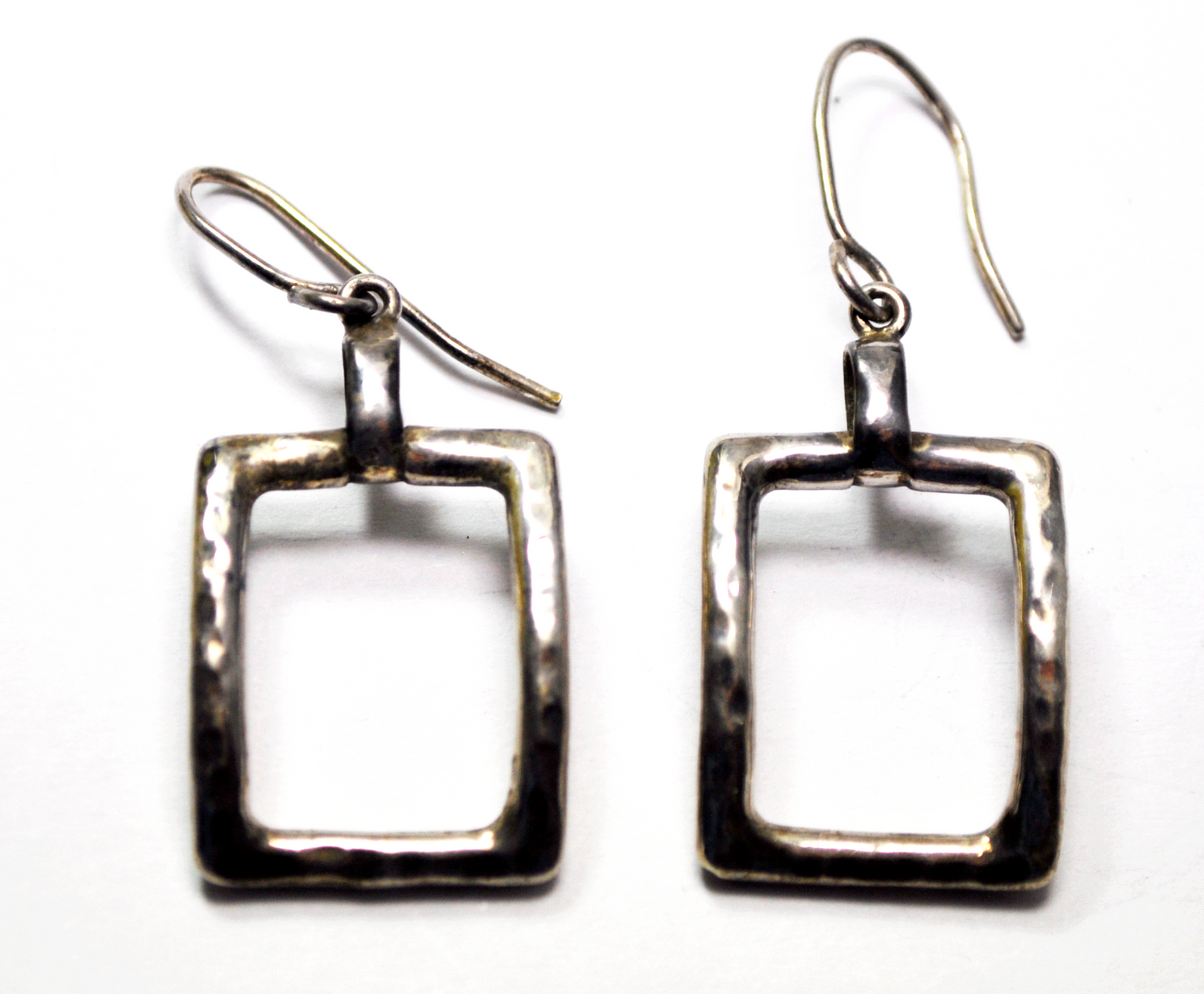Sterling Silver C Errico Hammered Picture Frame Dangle Drop Earrings 18mm 1.75"