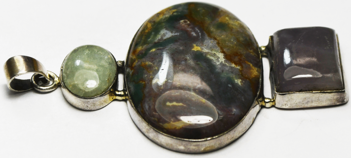 Sterling Silver Fancy Jasper Quartz Large Pendant 3" x 43mm