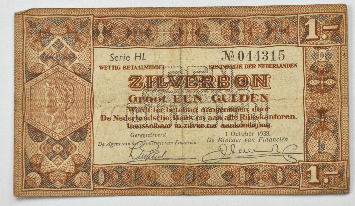 1938 Netherland Gulden Silver Note 044315