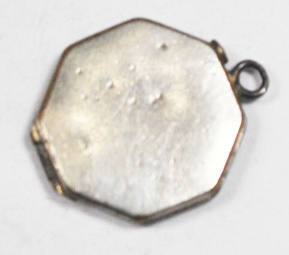 Sterling Silver Octagon Enamel Antique Puffy Charm Locket Pendant 21mm x 17mm