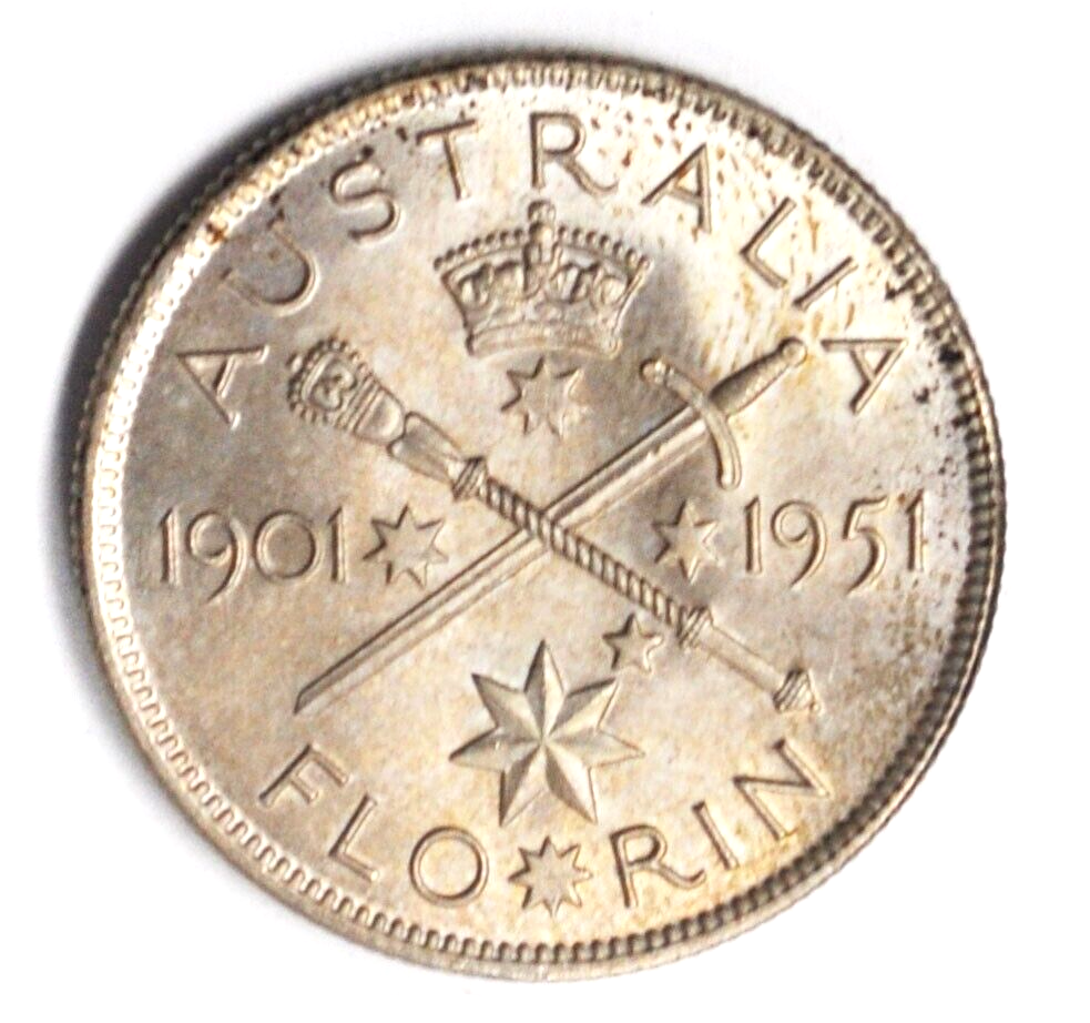 1951 Australia Florin Silver Coin  KM# 47