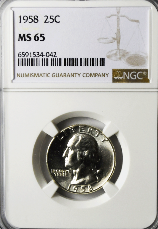 1958 25c Washington Silver Quarter Dollar NGC MS65 Brilliant Uncirculated