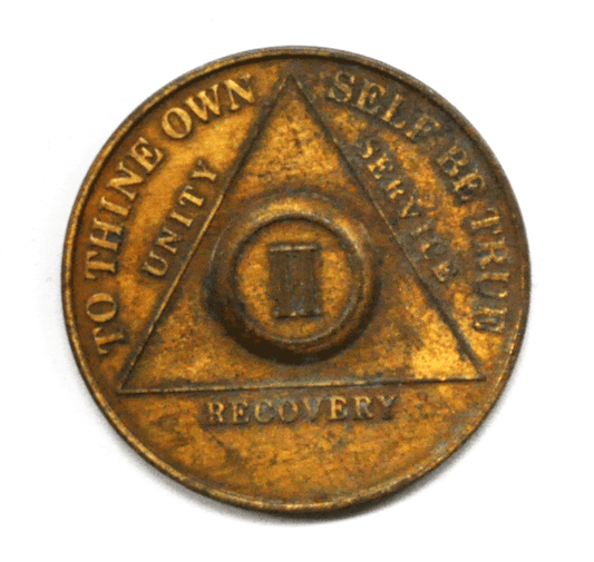 2 Year II Recovery Chip Own Self Be True Serenity Prayer Medal AA 34mm