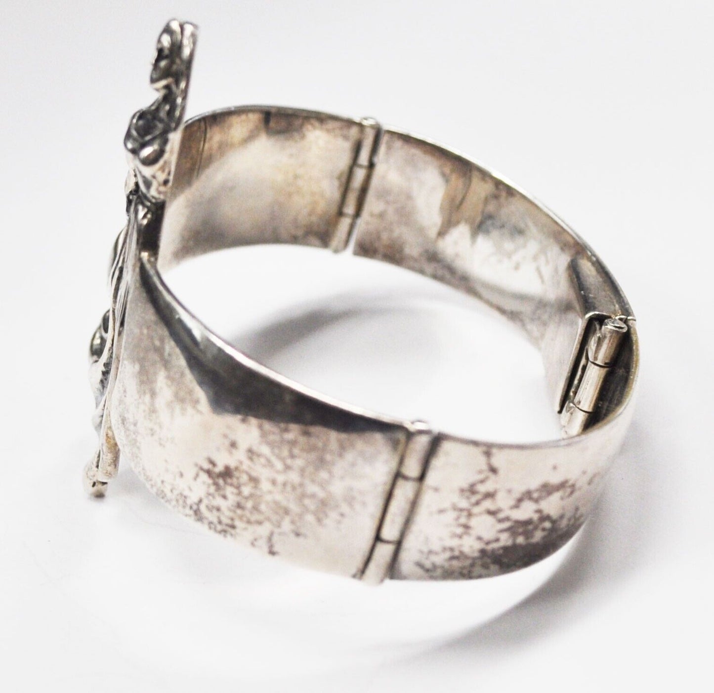 Mexico 950 Silver Signed Woman Dress 62mm Wide Hinged Bangle Bracelet 7" Wrist