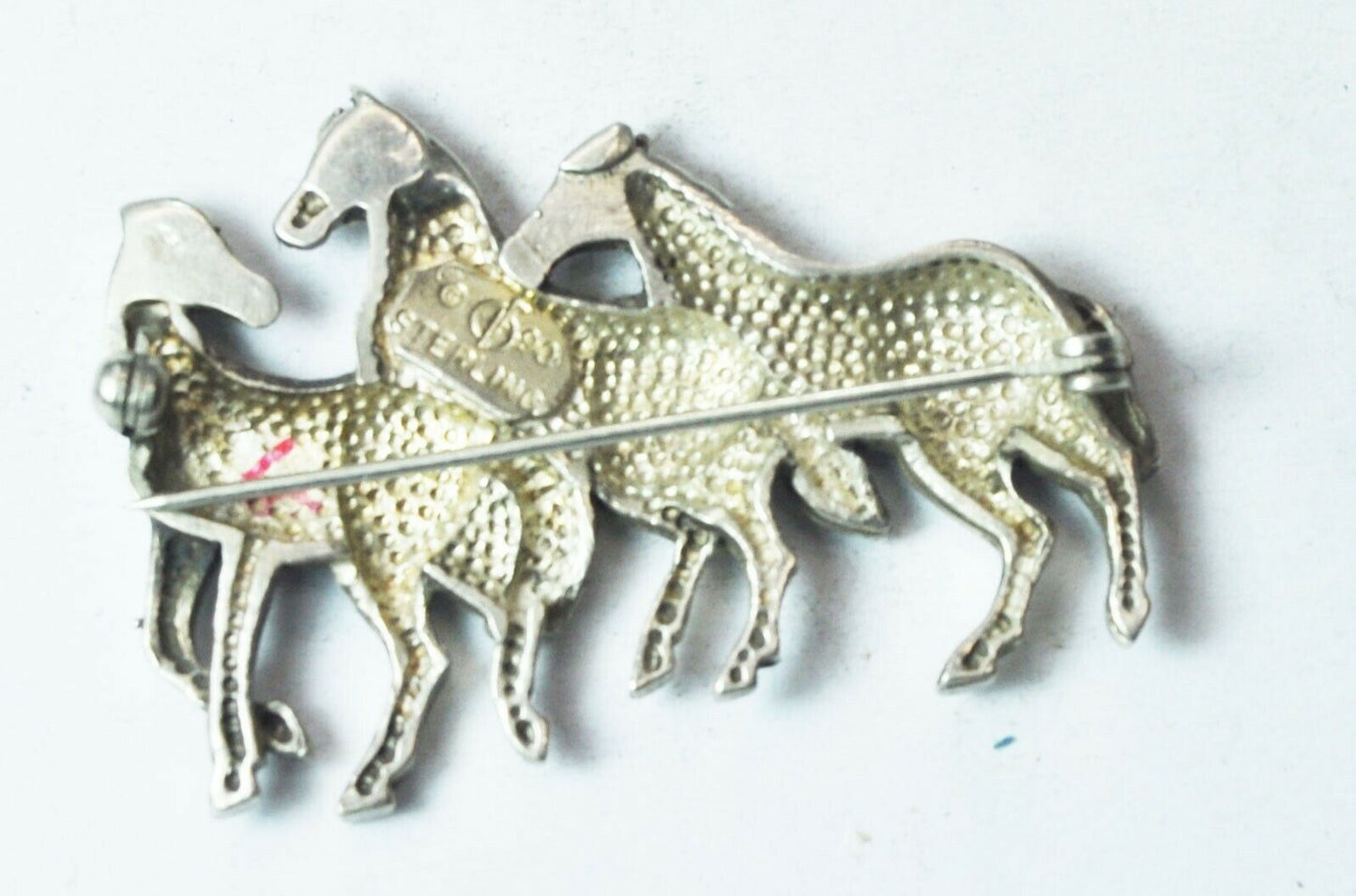 Sterling Silver Carol Felley Three Horse Brooch Pin 46mm x 31mm