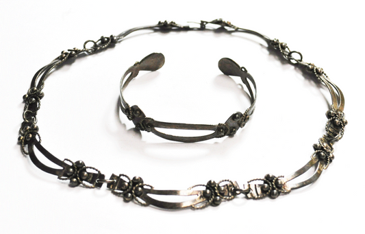 Sterling Silver Mexico Gerardo Lopez Dot Cuff 13mm Bracelet & 11mm Necklace Set