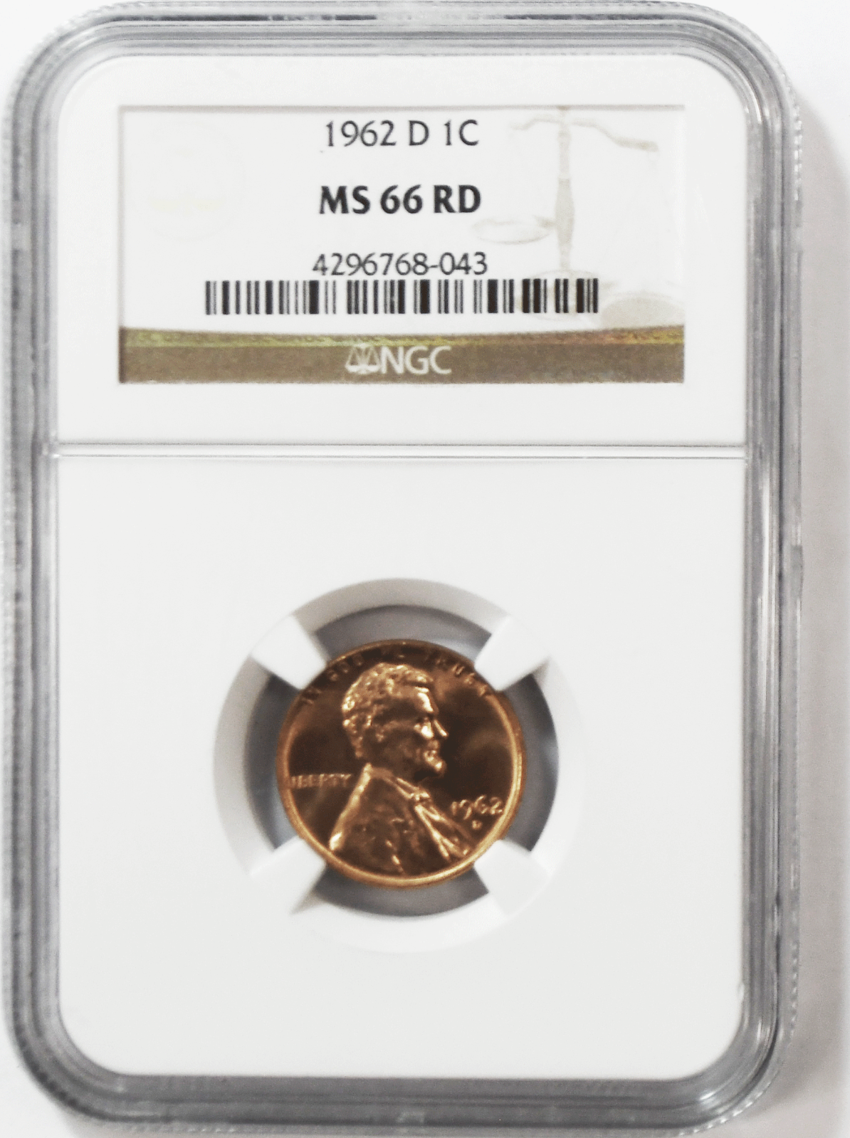 1962 D 1c Lincoln Memorial Penny One Cent NGC MS 66 RD Denver