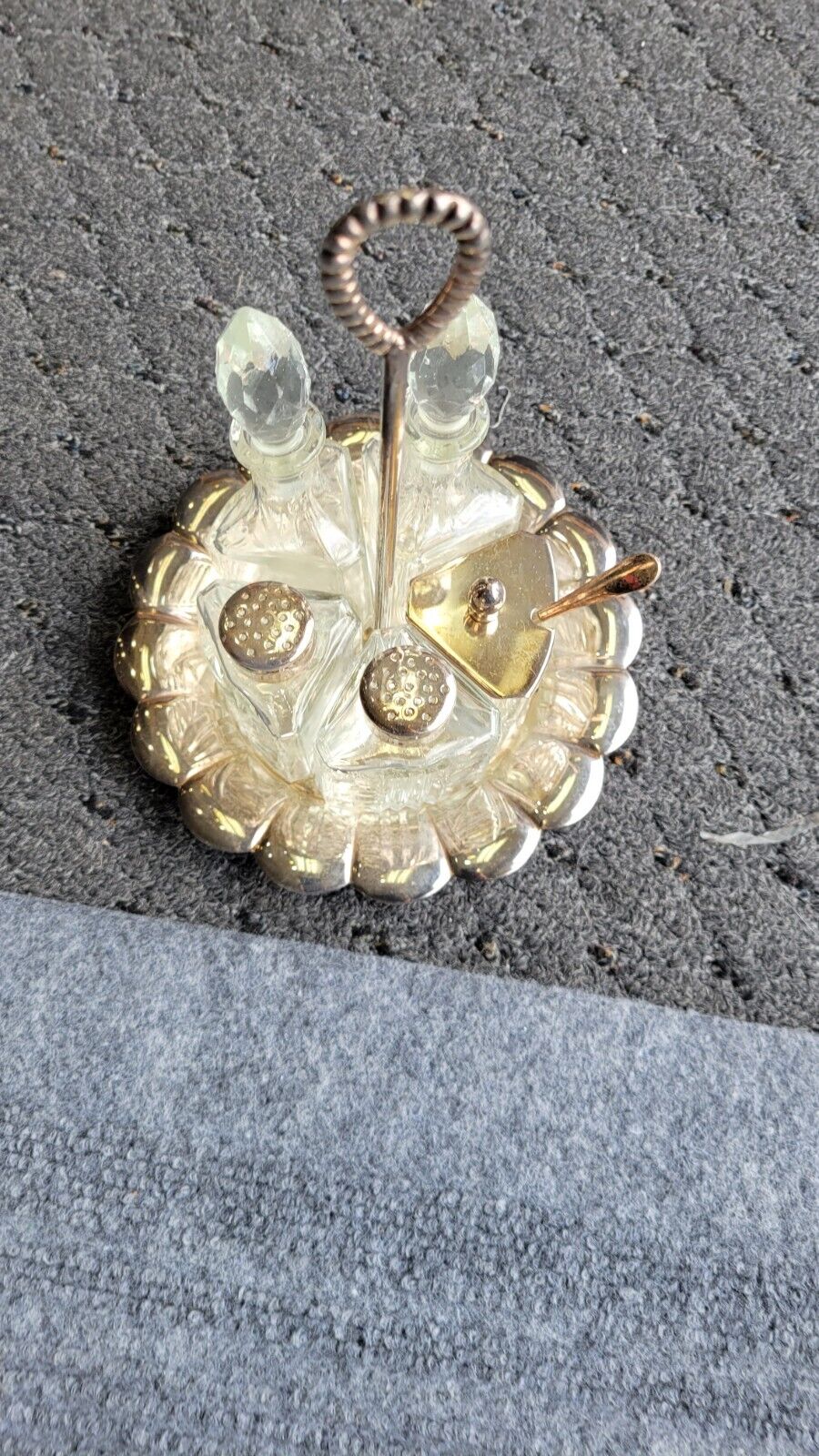 6pc. Vintage Silver Plated Condiment Serving Set/Caddy  Salt Pepper Oil Vinegar