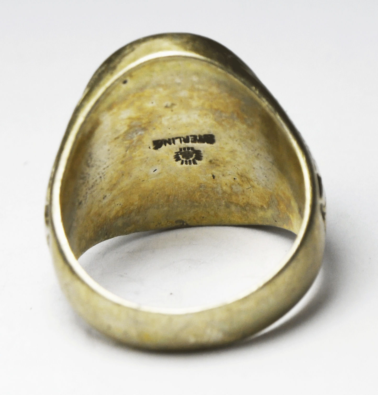 Antique Sterling Bell Trading Oval Ablone MOP 22mm Thunderbird Ring Size 8