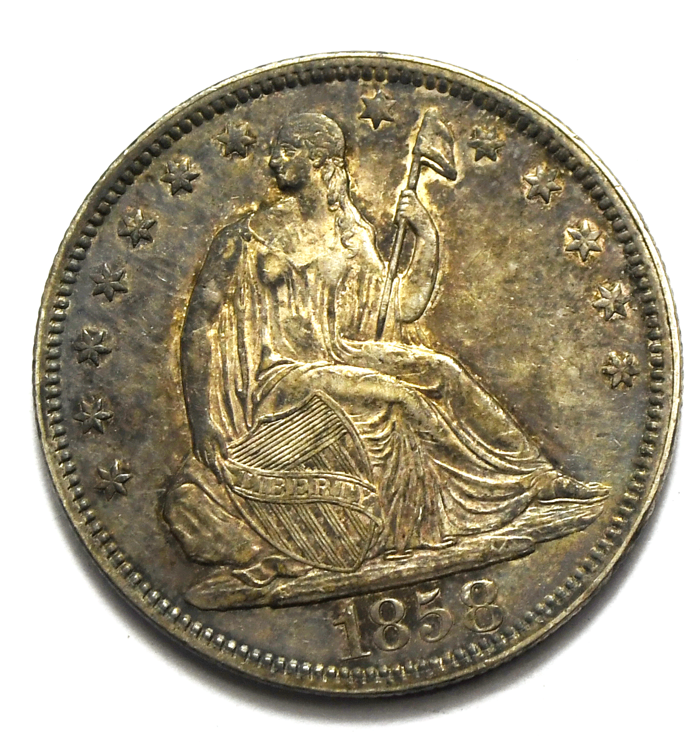 1858 O 50c Seated Liberty Silver Half Dollar Fifty Cents New Orleans AU