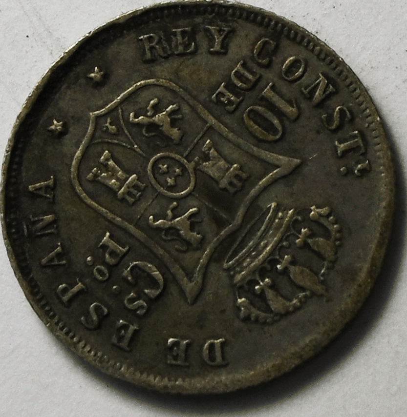 1885 Philippines 10 Ten Centimos Silver Coin KM# 148