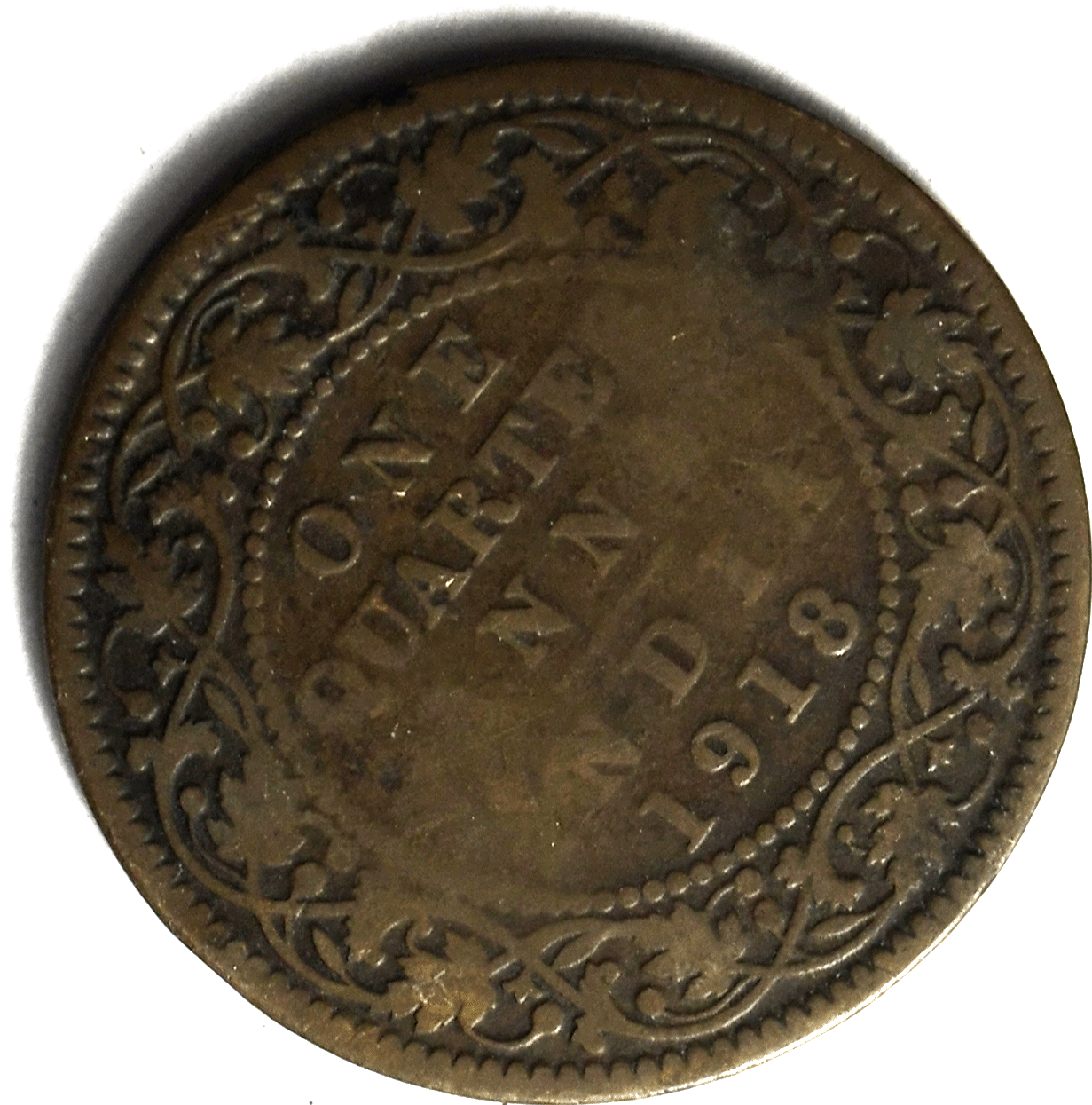 1918 India-British 1/4 Quarter Anna KM# 512