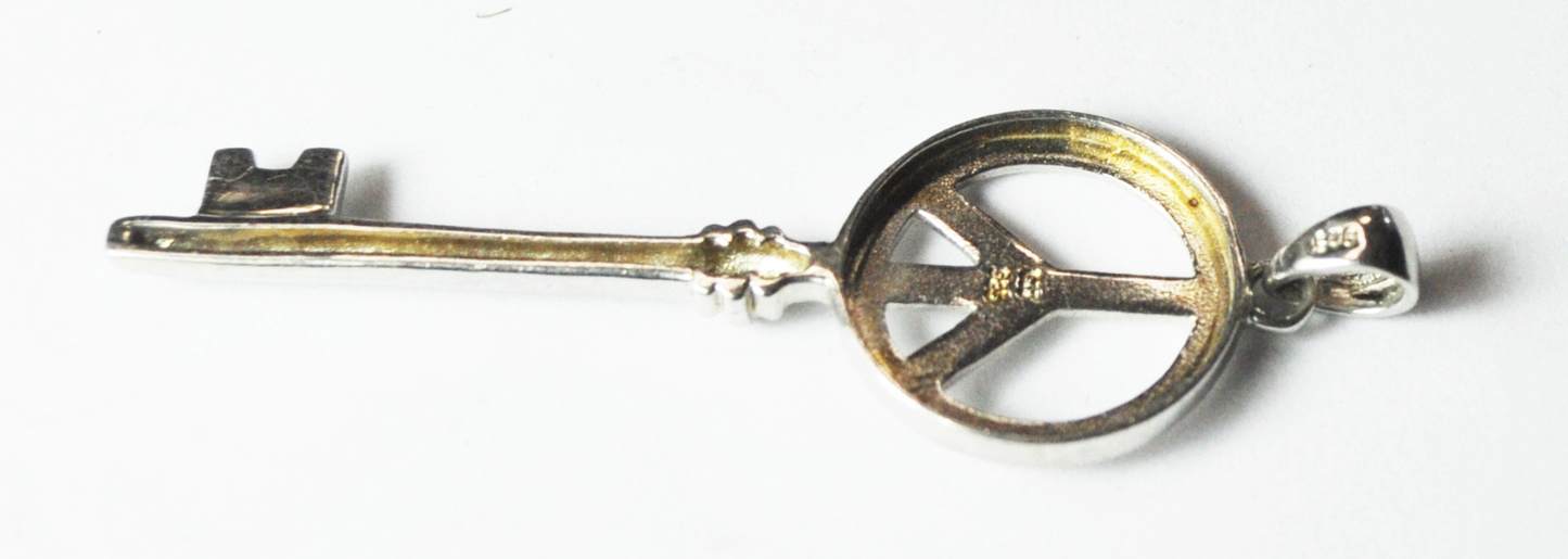Sterling Silver CIJ Peace Symbol Key Pendant 2-1/4" x 17mm    3.1g