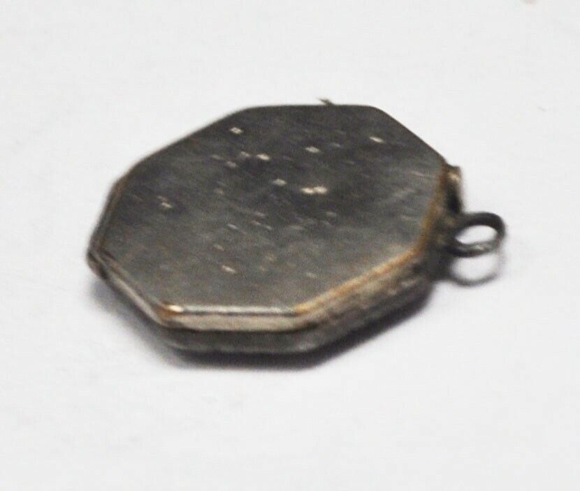 Sterling Silver Octagon Enamel Antique Puffy Charm Locket Pendant 21mm x 17mm
