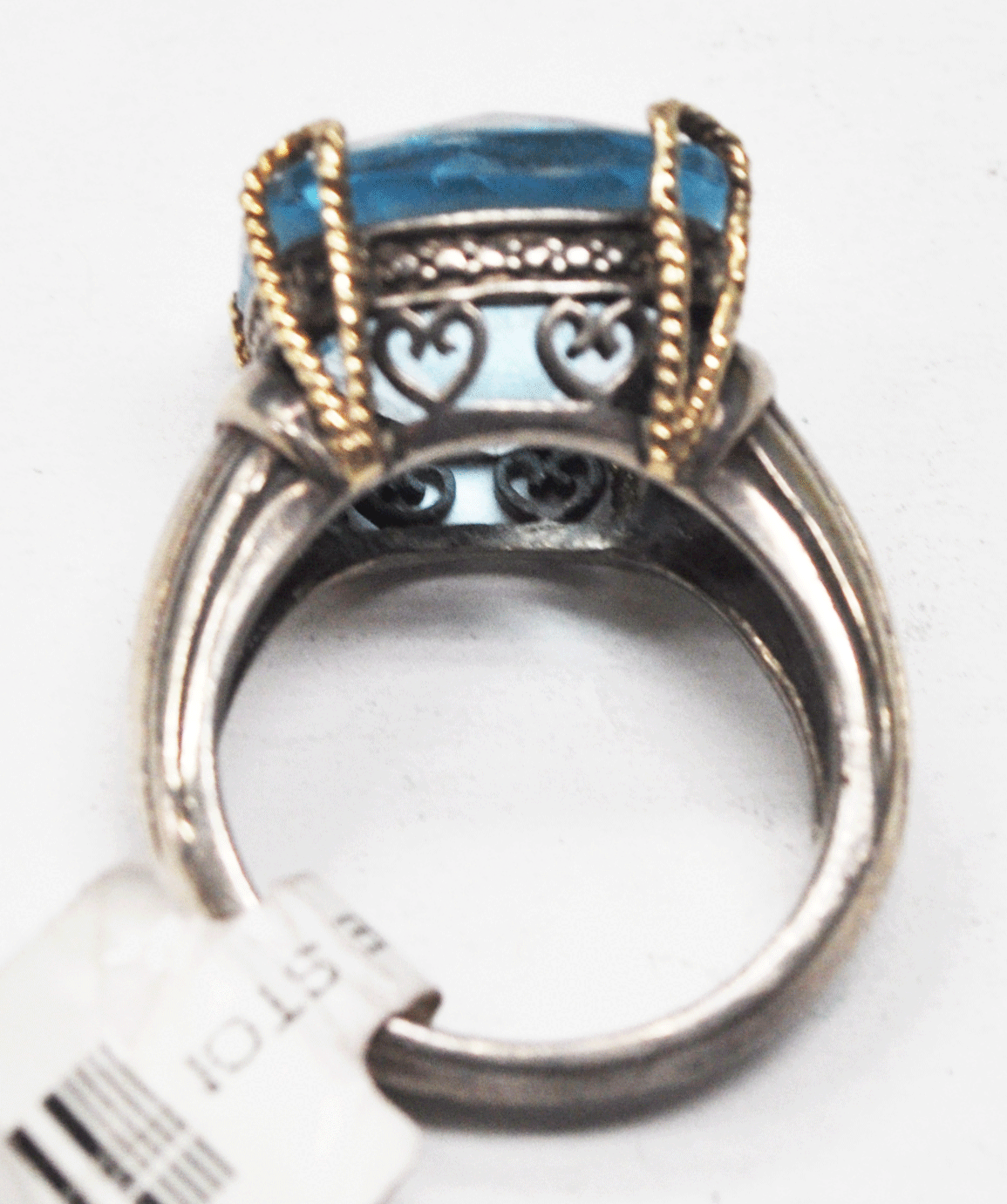 Sterling Silver 14k Designer V Signed Ring Blue Topaz 16mm Size 6-1/2