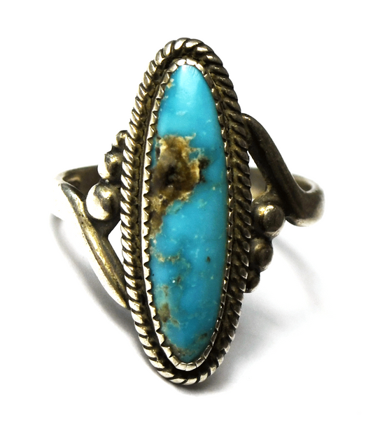 Antique Sterling Silver JP Turquoise Ring 26mm Band Size 8