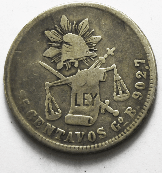1883 Go B Mexico Second Republic 25 Centavos KM# 406.5 Silver Coin Rare