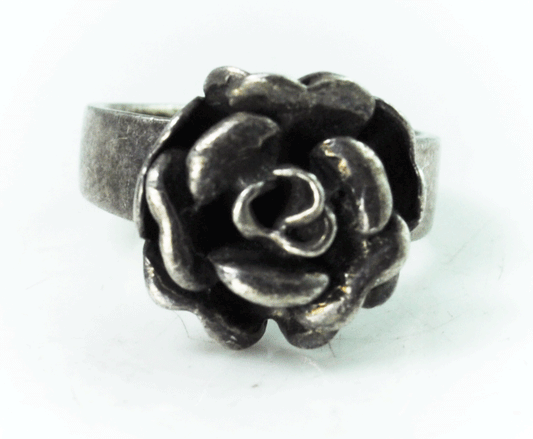 Sterling Silver Flower Rose Solitaire Ring 15mm Size 8