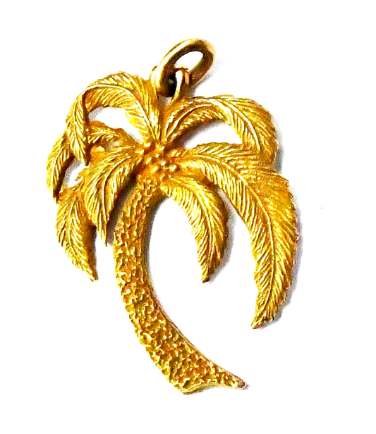 10k Yellow Gold 1968 Miami Palm Tree Textured Charm Pendant 25mm x 18mm