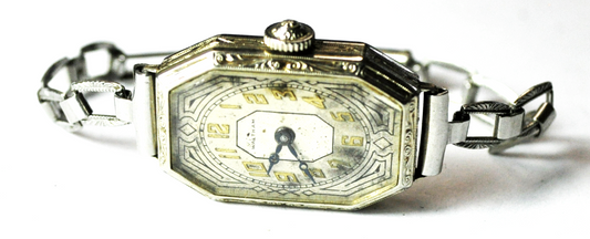 Vintage 14k Solid White Gold Art Deco Waltham Wristwatch 18mm Not Running
