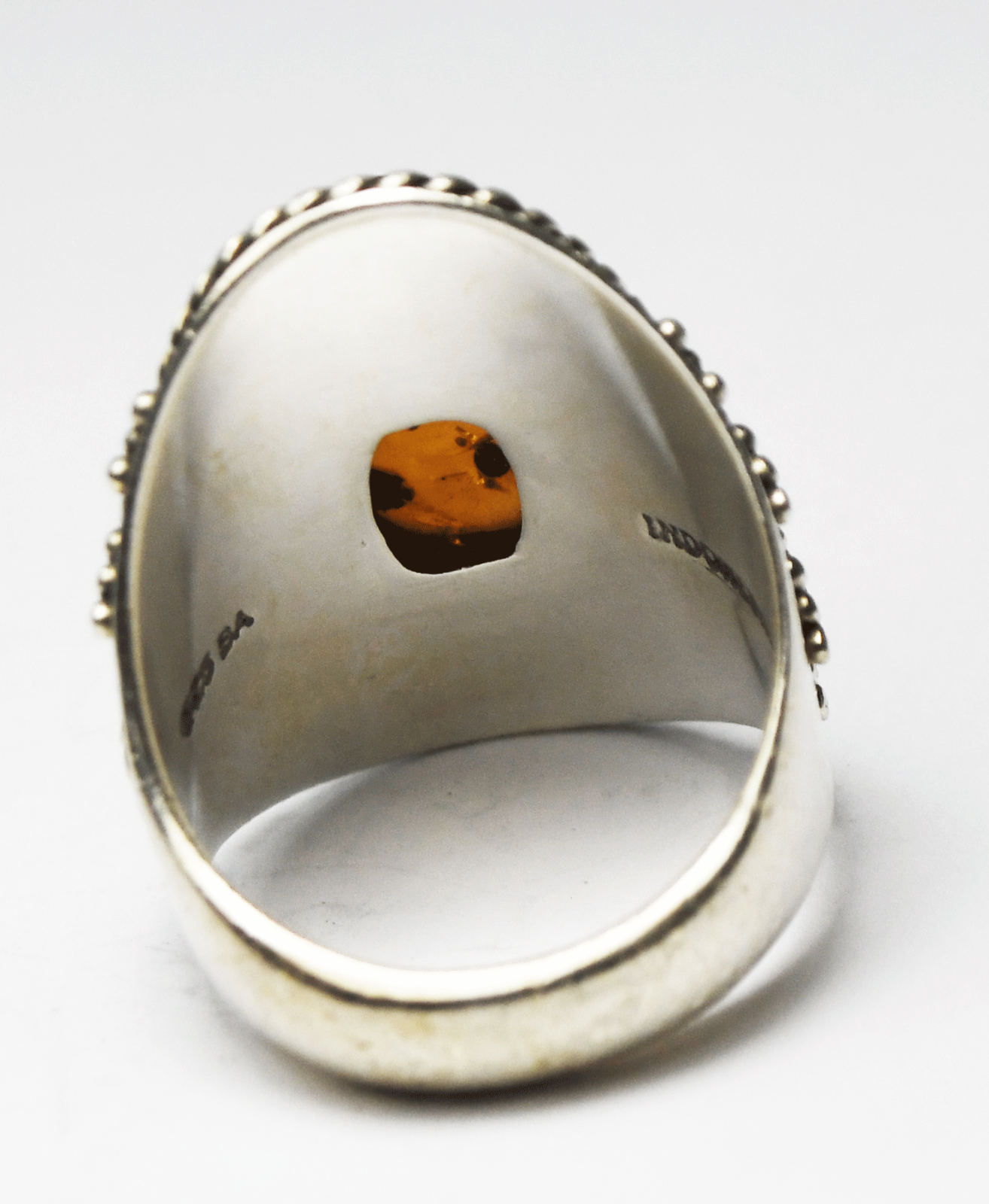 Sterling Silver Bali Suarti Oval Amber Dot Halo 28mm Ring Size 8-1/4