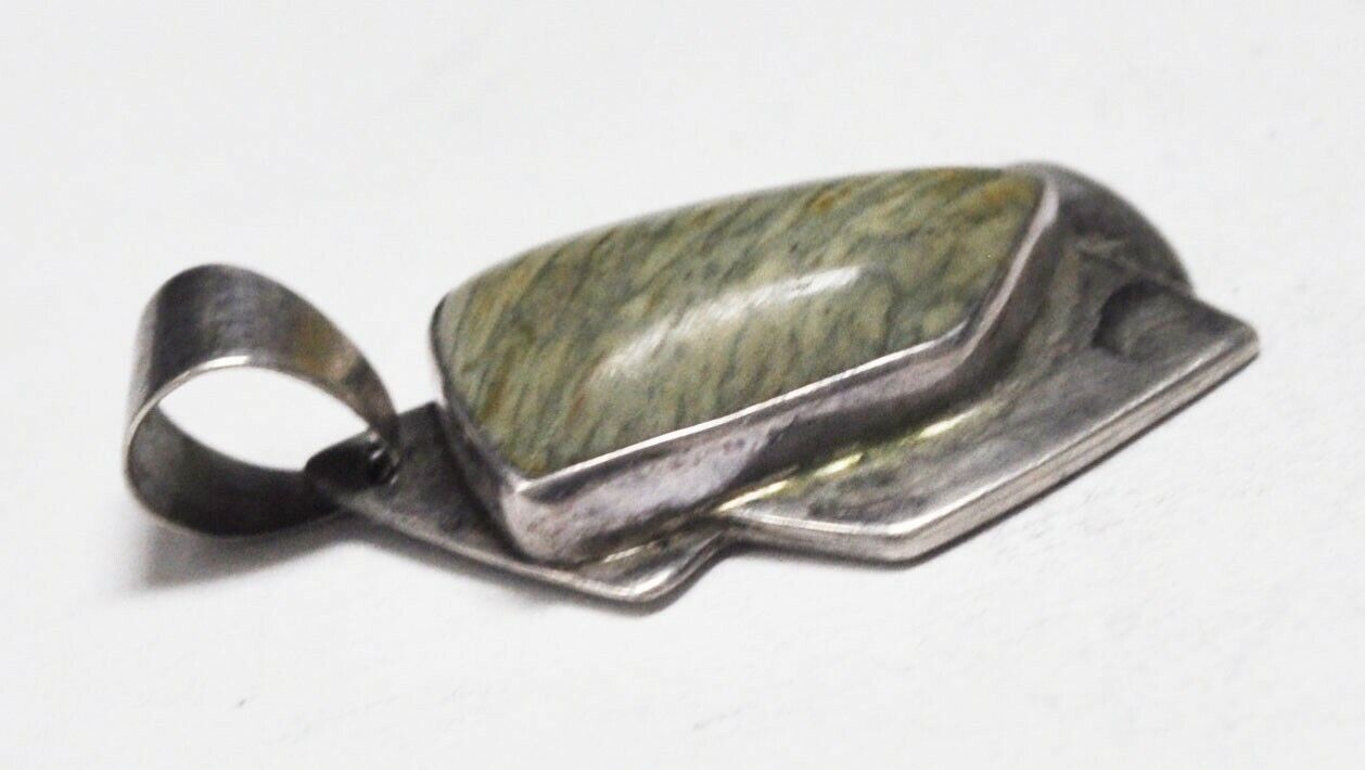 Sterling Silver Desert Rose Green Jasper Pendant 40x23mm