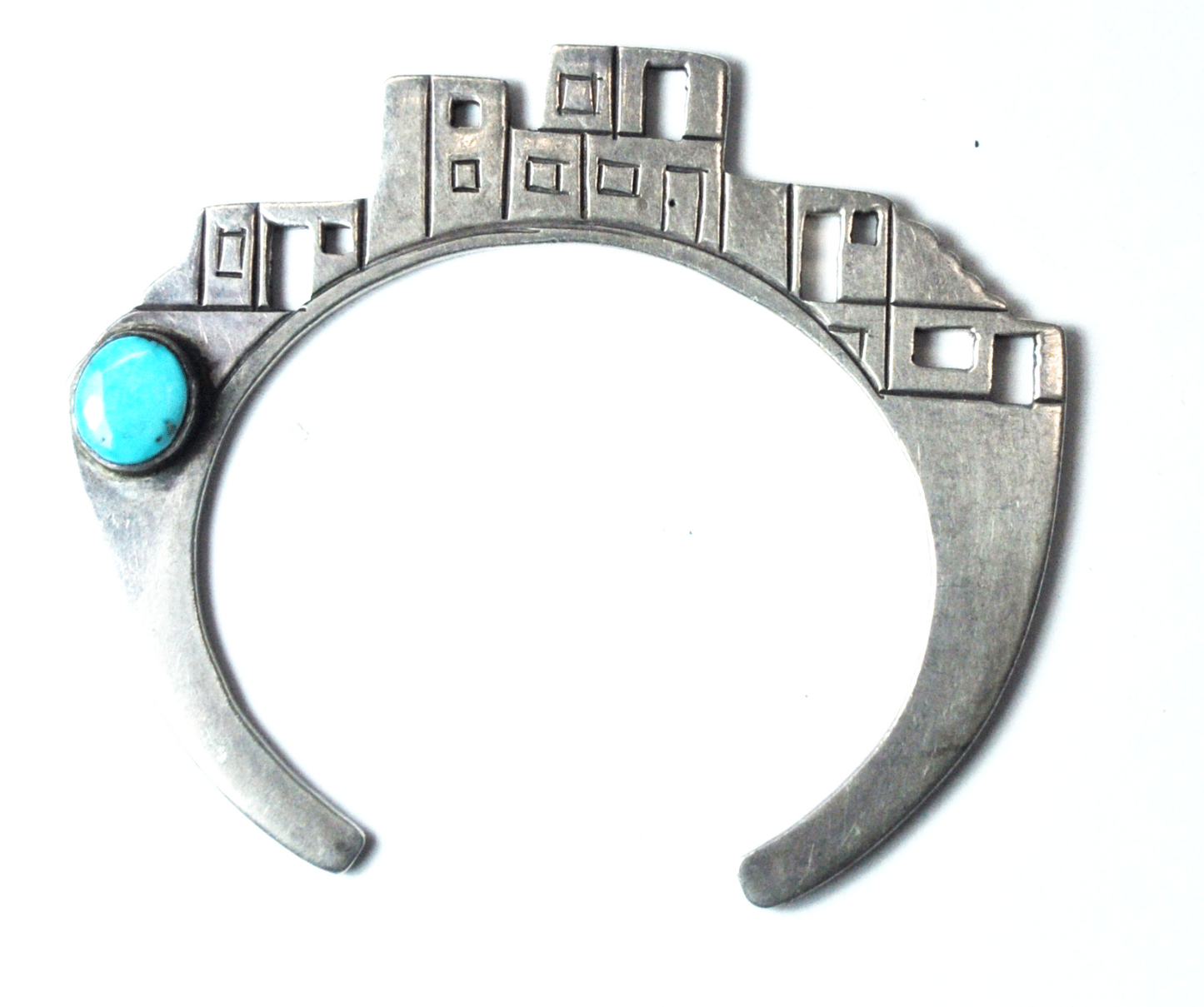 Sterling EP Turquoise City Scape Cut Out Flat Cuff Bracelet 2-1/2" x 3"