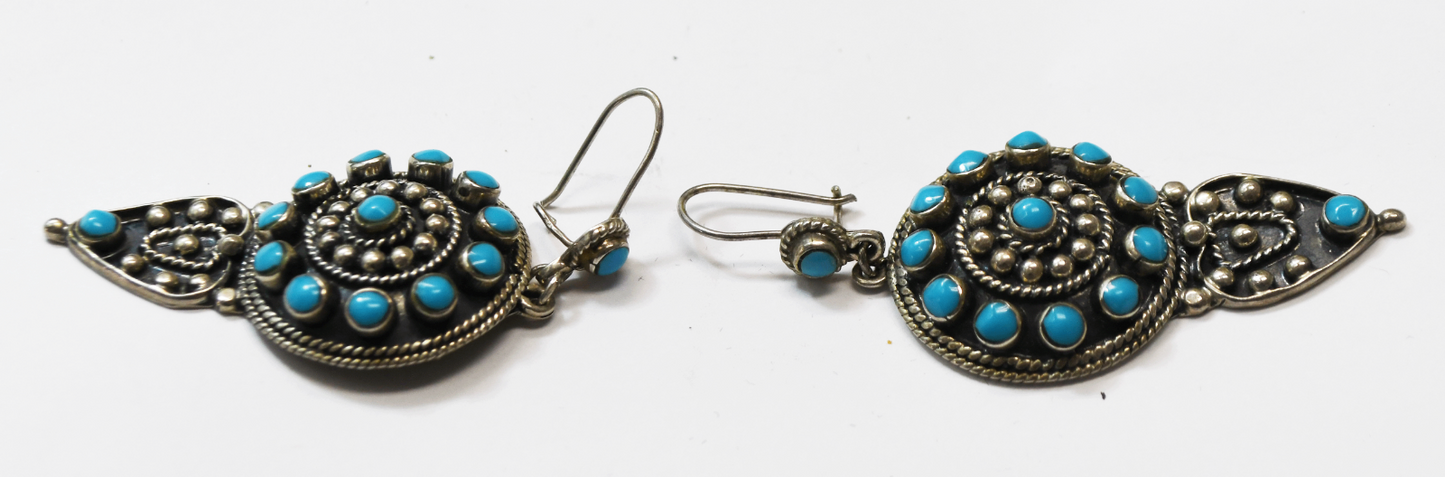 Sterling Silver Bernice Goodspeed Turquoise Cluster Earrings 30mm x 3"
