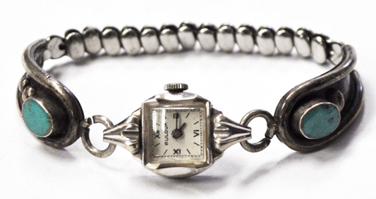 Sterling Silver Turquoise Watch Band Ends Bracelet Bulova 6BA 21J
