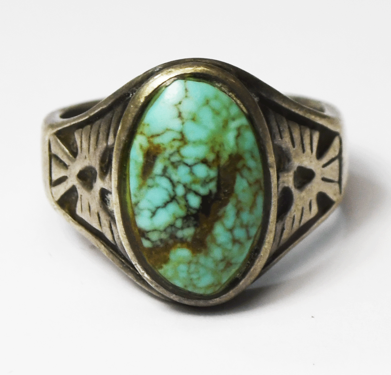 Eagle Zuni Bird Sterling Silver Spiderweb Turquoise  Ring 20mm Size 11-3/4
