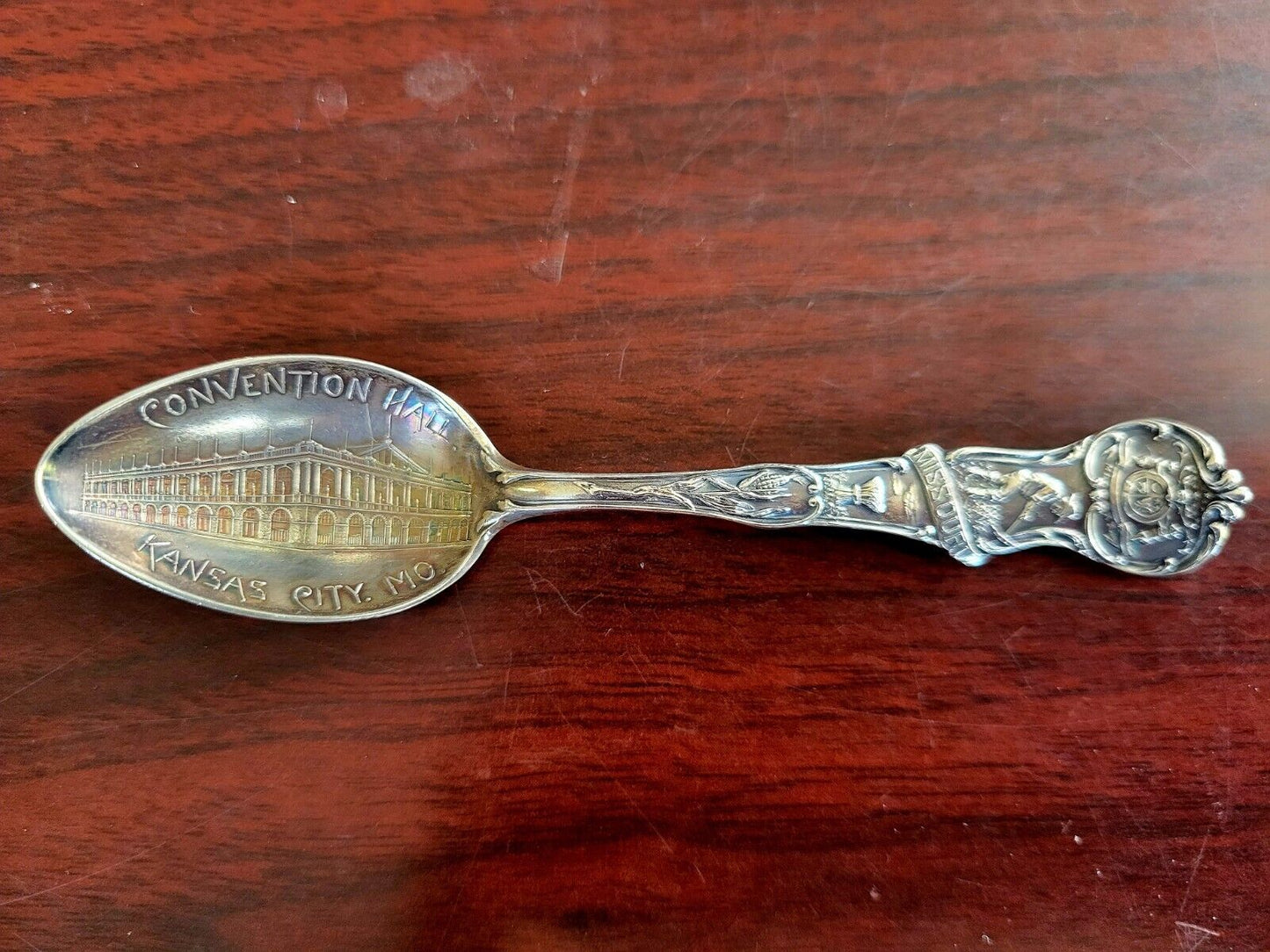 Convention Hall Kansas City Mo.  Sterling Silver 4 1/8" Souvenir Spoon .38oz.
