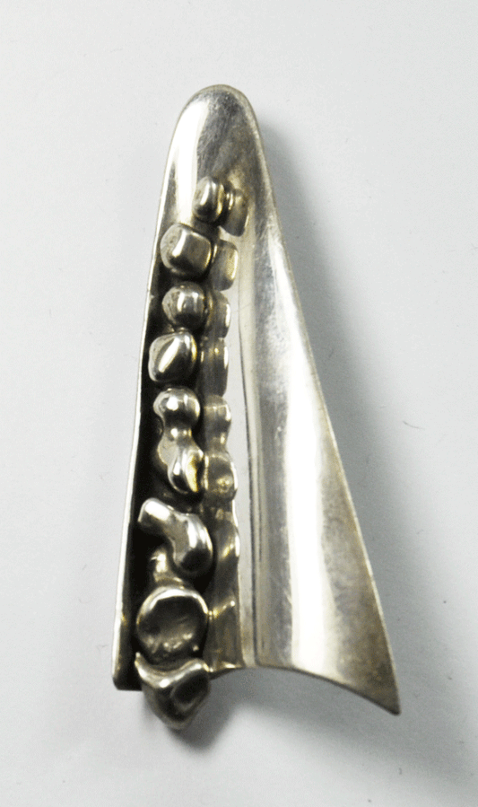 Ver Lee Brutalist Taco Sterling Silver Brooch Pin 29mm 2.75" Heavy