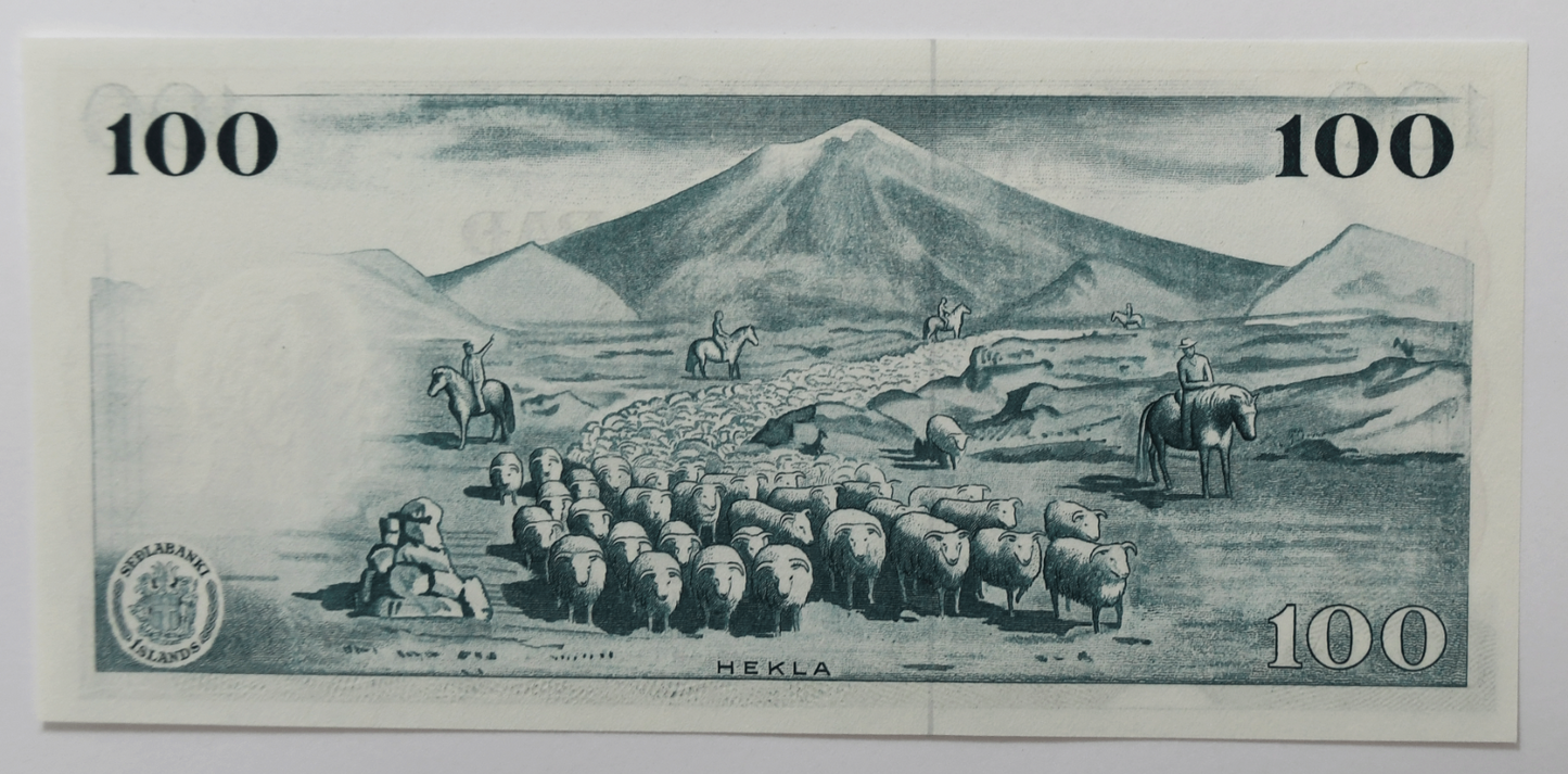 1961 Sedlabanki Iceland 100 One Hundred Kronur Note Uncirculated DA23034218