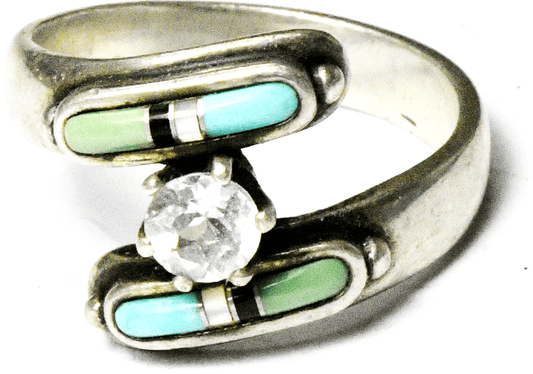 Sterling Silver Carolyn Pollack Turquoise CZ Ring 14mm Size 10