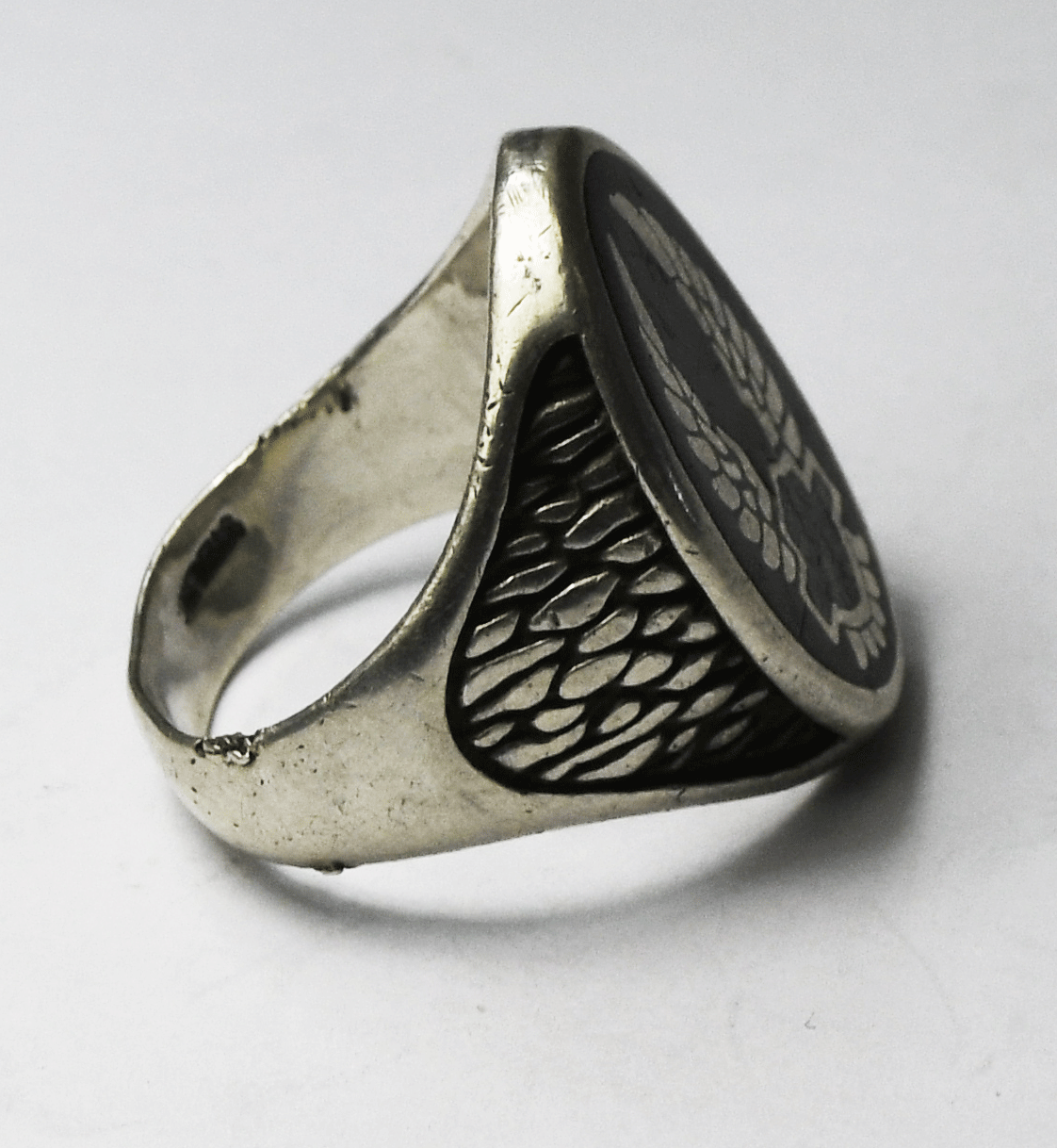 Sterling Black Enamel Turquoise Chip Inlay Harley Biker Ring 25mm Band Size 11