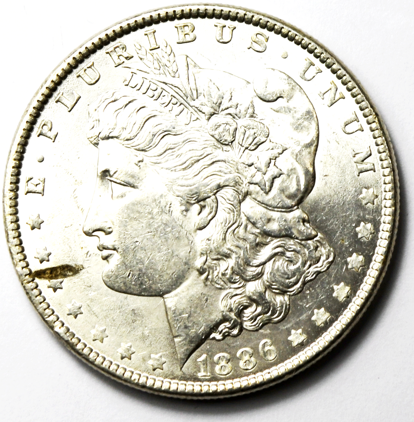 1886 $1 Morgan Silver One Dollar US Coin Philadelphia AU Lamination Error