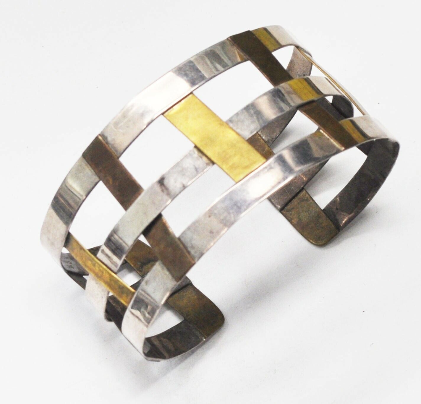 Sterling RLM Robert Lee Morris Basket Weave Cross Hatch 2 Tone Bracelet 38mm