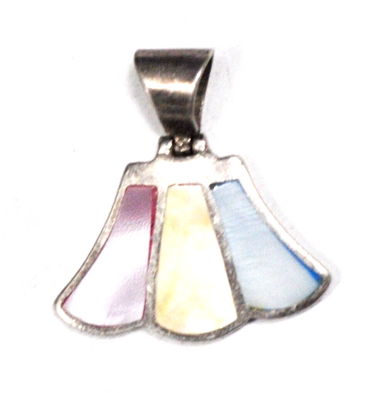 Sterling Silver Pastel Pink Yellow Blue MOP Inlay Pendant 32x30mm