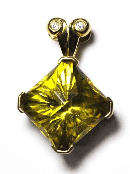 Beautiful 14k Yellow Gold 24mm Lemon Citrine Square Diamond Pendant Large Bale