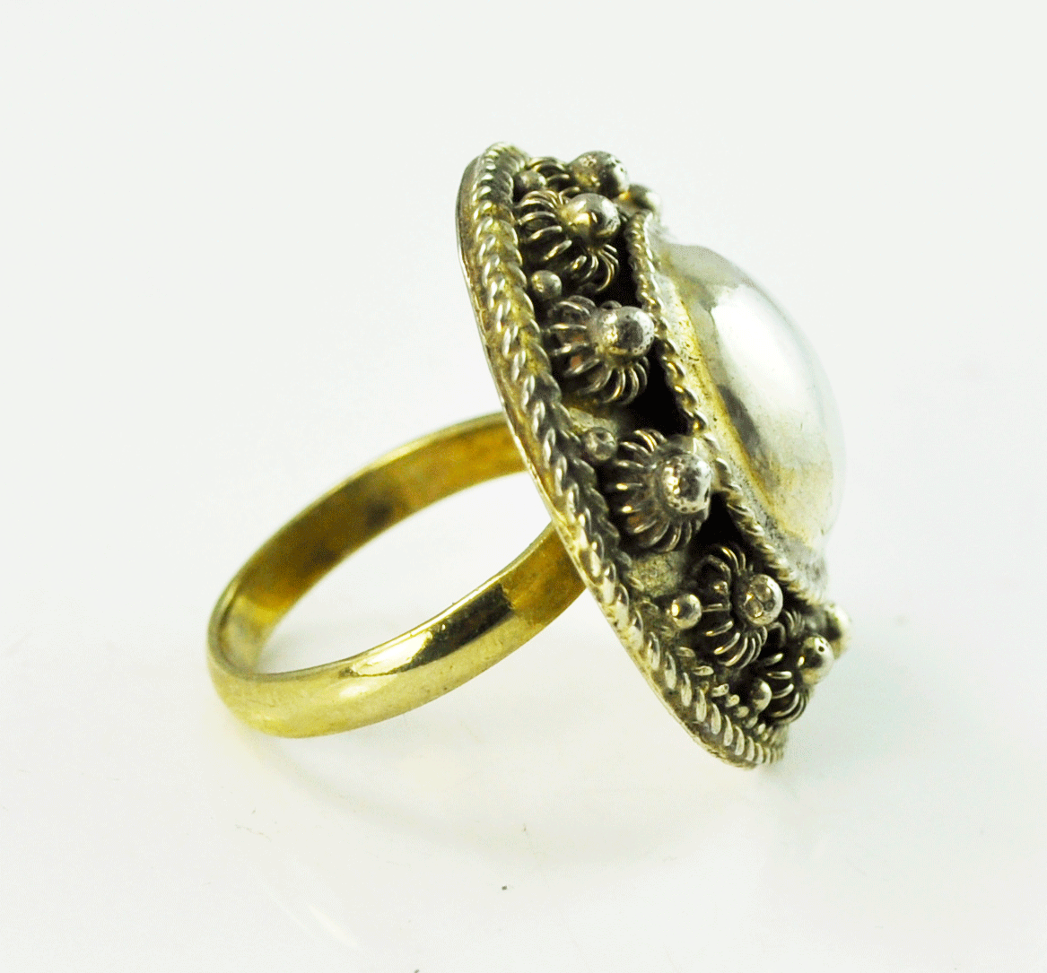 Sterling Silver Siam Wire Overlay Sun Round Domed Shield Ring Gold Band Size 6
