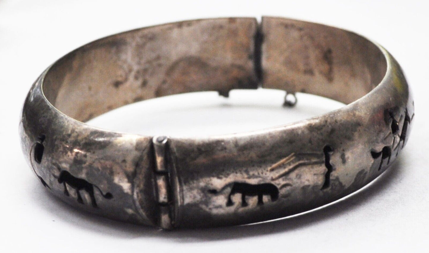 Sterling Silver Mexico Cowboy Bull Western Cutout Bangle Bracelet 16mm