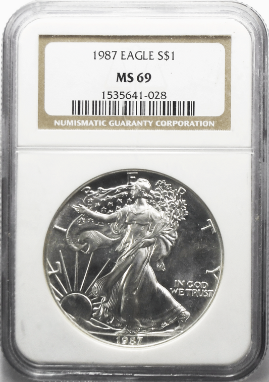 1987 American Silver Eagle $1 NGC MS69 .999 Fine 1oz.