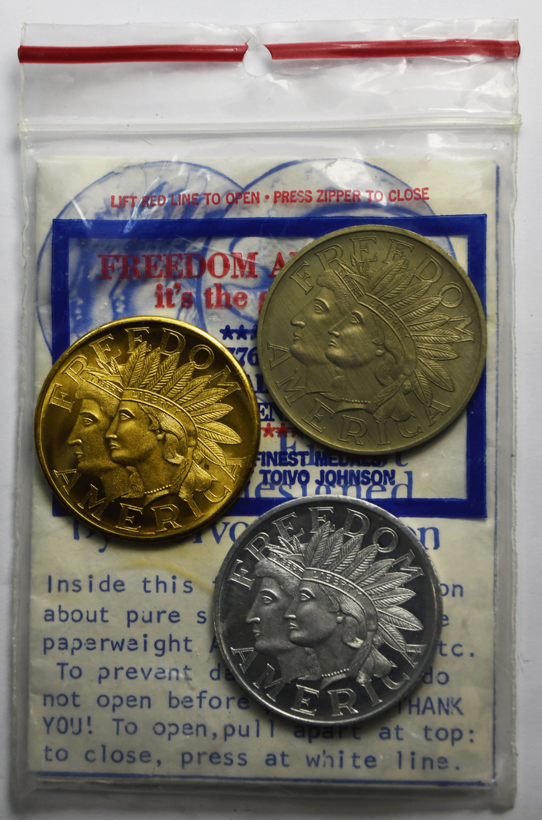 1976 Freedom America Bicentennial 3 Medal Bronze Nickel Aluminum Toivo Johnson