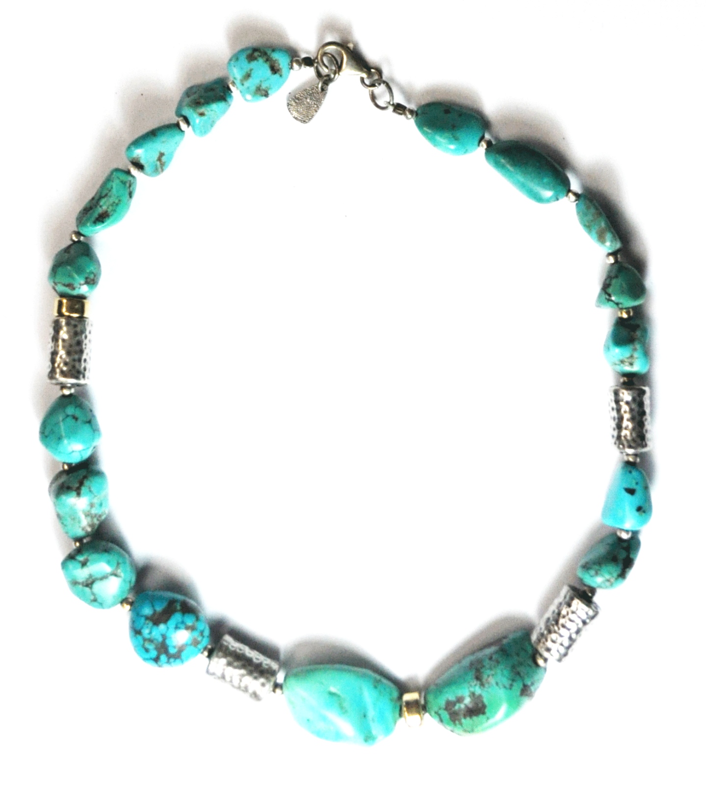 Sterling Silpada N0849 Turquoise Chunk Cylinder Bead Necklace 17mm 16-3/4"