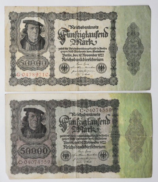 2  1922 Germany 50000 Fifty Thousand Mark 3rd Issue G0478971C C04074559