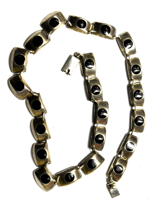 Sterling Silver Round Black Onyx Dot 13mm Necklace 18.5"    88g