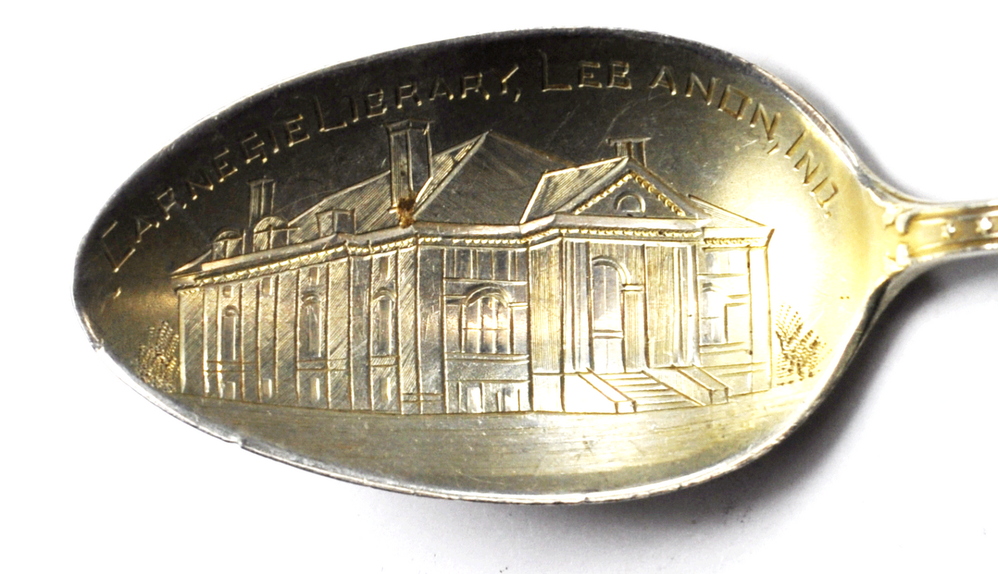 Sterling Silver Shepard Carnegie Library Lebanon Indiana Souvenir Spoon 5-1/8"
