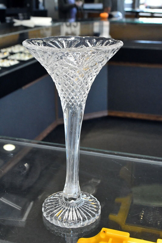 Vintage Molded Glass Fluted Footed Bud Vase 8 1/2" Tall